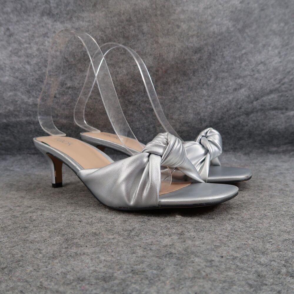 Mule Sandals Womens 5.5 Slide Pumps Silver Knot Strap Nordstrom Rack Kitten Heel